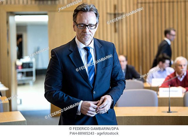 Holger Muench, president of the German Ministry for Crime stands in the hearing room of the state parliament in the German state of North-Rhine Westphalia