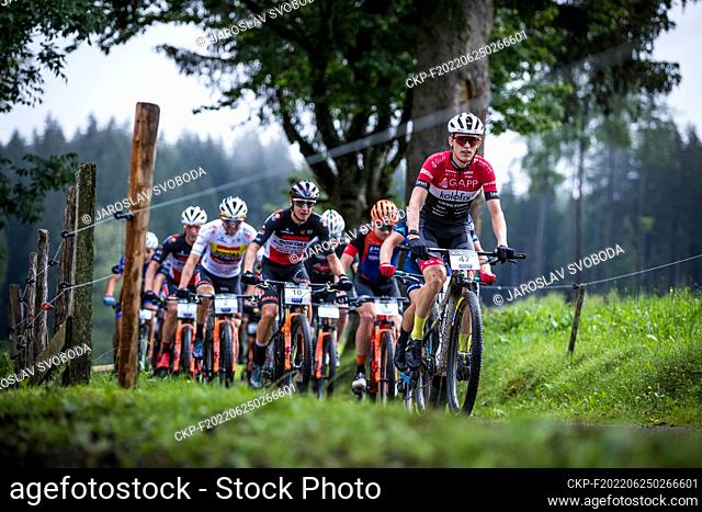 Czech Jan Vastl (front of group) in action during the first stage of MTB stage race Alpentour Trophy in Schladming - Dachstein region, Austria, June 23, 2022