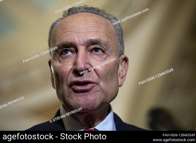 United States Senate Minority Leader Chuck Schumer (Democrat of New York) speaks to members of the media following policy luncheons at the United States Capitol...