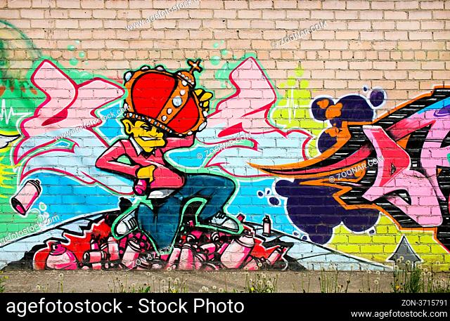 graffiti colour drawing on brick wall