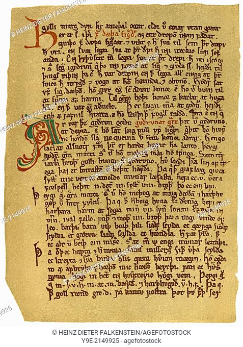 Facsimile of a page of the Codex Regius, an Icelandic manuscript of the Prose Edda, 14th century,