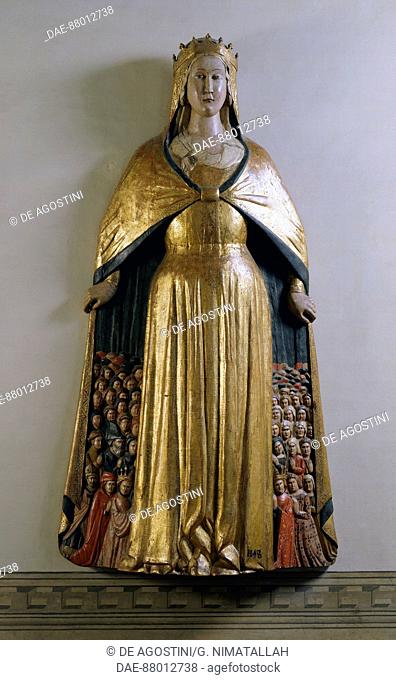 Virgin of Mercy, polychrome wood statue, Italy, end of the 14th century.  Florence, Museo Nazionale Del Bargello (Bargello National Museum)
