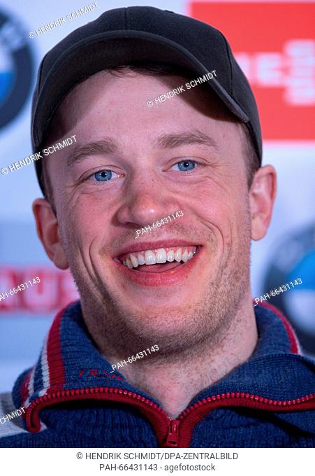 Tarjei Boe of Norway attends a press conference at the Biathlon World Championships, in the Holmenkollen Ski Arena, Oslo, Norway, 04 March 2016