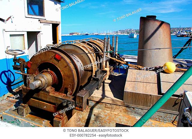 capstan winch of trawler fishing boat power engine to pull the net