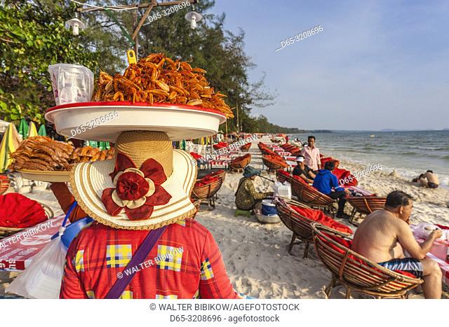 Cambodia, Sihanoukville, Serendipity Beach, beach seafood vendor, NR