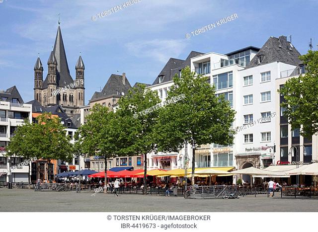 Gabled houses at Heumarkt, Great St. Martin Church, historic centre, Cologne, North Rhine-Westphalia, Germany