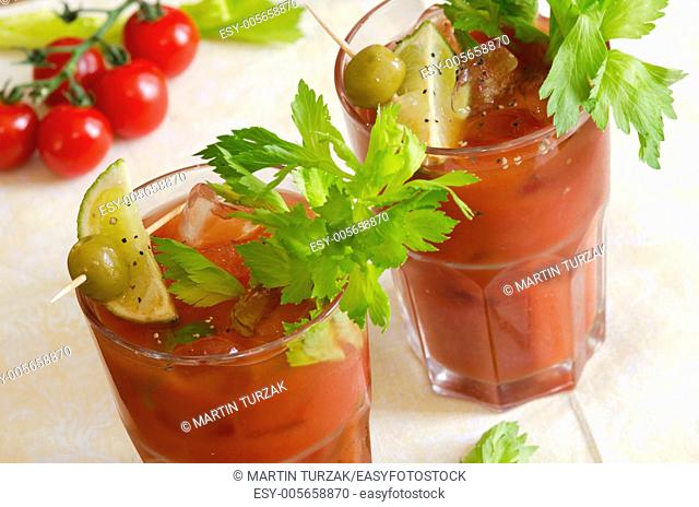 Freshly made Bloody Mary cocktail in a glass