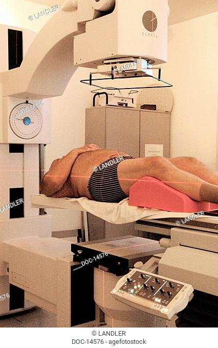 Radiotherapy - Simulation - check to the approach place of the radiotherapy through X-rays with a lying man