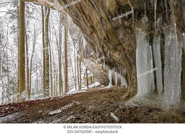 Ice formations in Mazarna cave in Velka Fatra national park in northern Slovakia.
