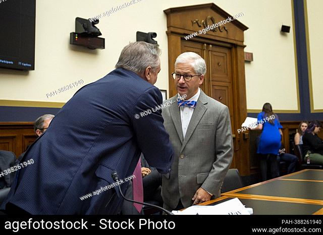 FTX Group Chief Executive Officer John J. Ray III, left, is greeted by United States Representative Patrick McHenry (Republican of North Carolina)