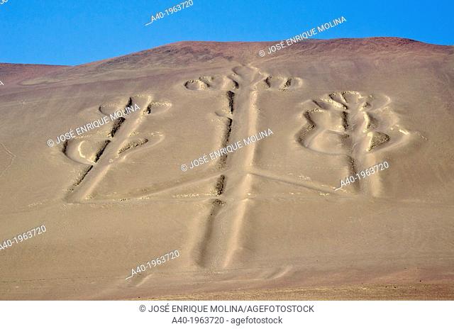 Paracas National Reserve. Paracas Candelabro geoglyph. Paracas culture 200 BCE