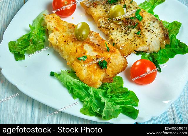 Baked Sole Fillet, Italian-American cuisine, Traditional assorted dishes, Top view