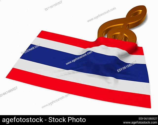 notenschlüssel und flagge von thailand - 3d rendering