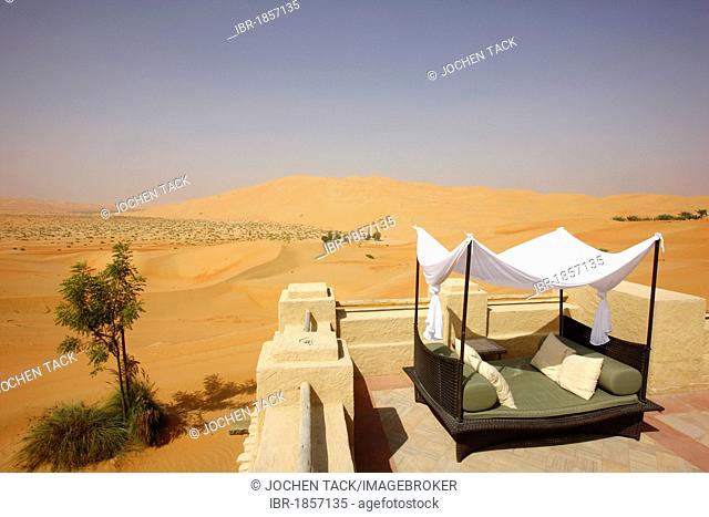 Anantara Qasr Al Sarab luxury desert hotel, built in the style of a kasbah, hotel resort, amidst huge sand dunes, near Liwa Oasis in the Empty Quarter Rub Al...