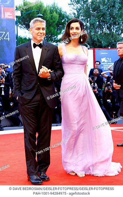 George Clooney and his wife Amal Alamuddin attending the 'Suburbicon' premiere at the 74th Venice International Film Festival at the Palazzo del Cinema on...