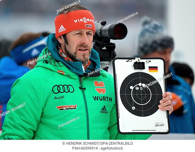 German Biathlete Coach Mark Kirchner at the shooting range during the Individual competition at the Biathlon World Championships, in the Holmenkollen Ski Arena