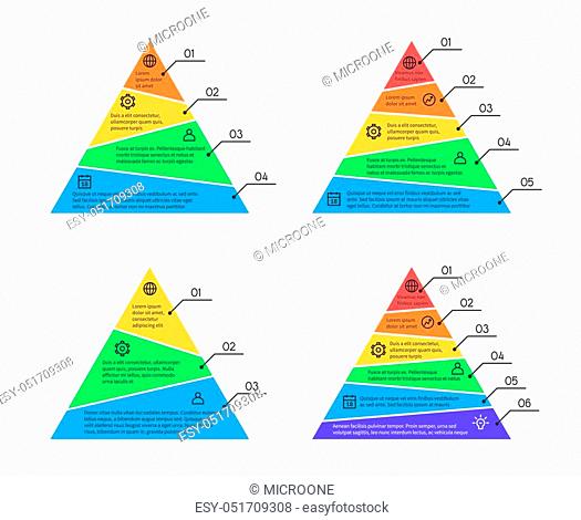 Pyramid, layers chart infographic vector elements with different numbers of levels. Business layer for presentation, diagram information illustration
