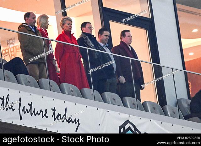 Ria Gheysens, Antwerp's general manager Sven Jaecques, Antwerp's director of football Marc Overmars and Antwerp owner Paul Gheysens pictured before a soccer...