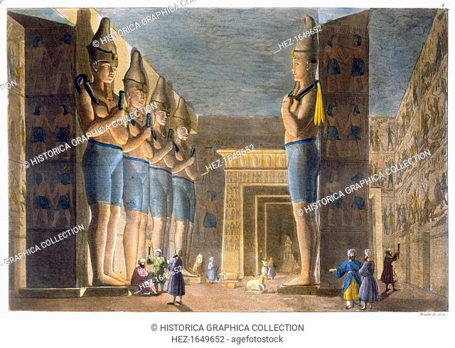 Temple of Rameses II, Abu Simbel, Egypt, c1820-1839. Statues inside the Temple of Rameses II at Abu Simbel. The Italian explorer Giovanni Belzoni cleared the...