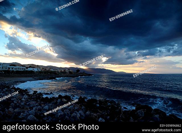 Abend, Sisi, Kreta, sissi, seisi, griechenland, abendstimmung, abendhimmel, wolke, wolken, meer, mittelmeer, abends, sonnenuntergang, natur, landschaft