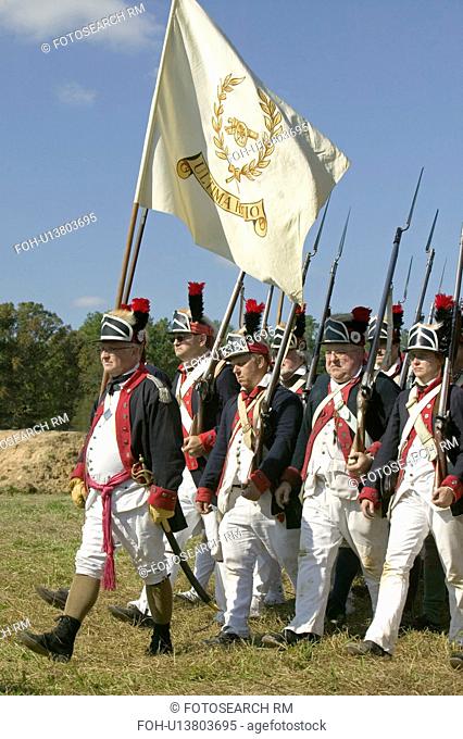 Continentals on the march in re-enactment of Attack on Redoubts 9 & 10, where the major infantry action of the siege of Yorktown took place