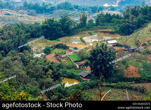 A Farm in the Landscape of Sapa in Vietnam