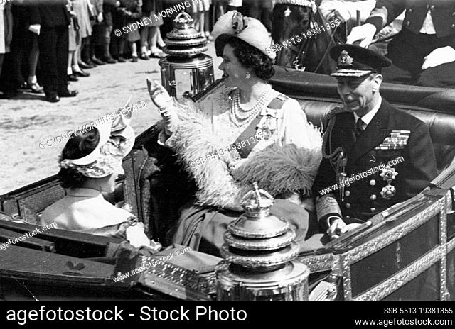 The Royal Silver Wedding -- The King and Queen smiling happily as, with their younger daughter, Princess Margaret, they return in the State Landau from the...