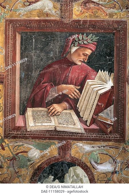 Portrait of Dante Alighieri (Florence, 1265 - Ravenna, 1321), Italian poet. Fresco by Luca Signorelli (1441 or 1450-1523), 1499-1504, San Brizio Chapel
