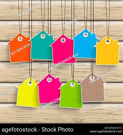 White house price sticker on the wooden background. Eps 10 vector file