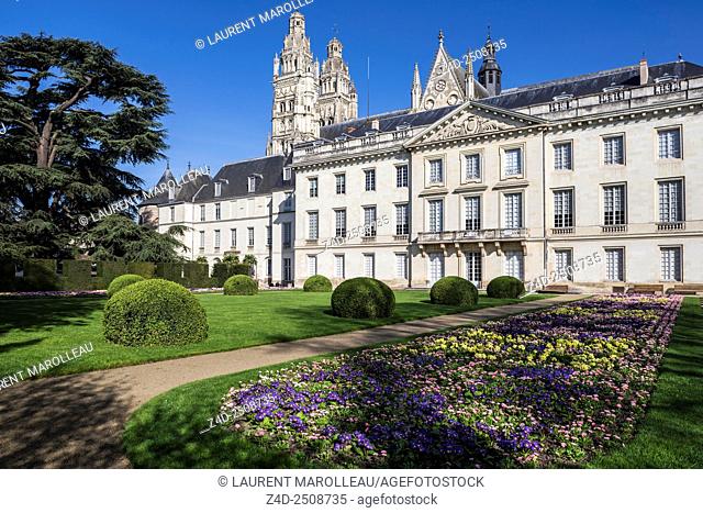 Fine Arts Museum, in a Former Archbishop's Palace, with Flowerbed on foreground. Tours, Indre et Loire, Loire Valley, France, Europe