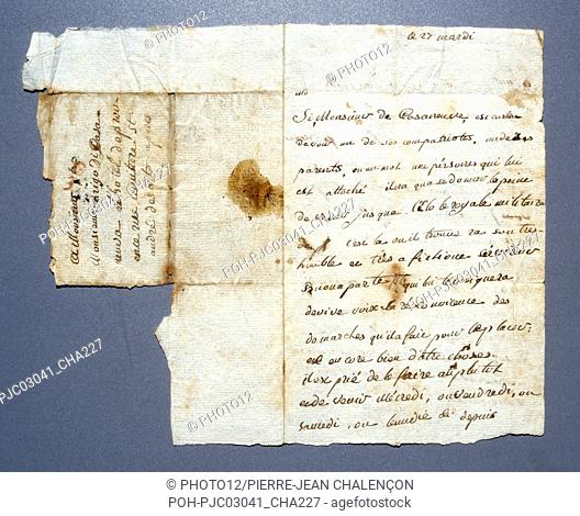 Autograph letter written by Napoleon Bonaparte at the age of 14, at the Paris military school. He writes to his cousin, Arigghi di Casanova