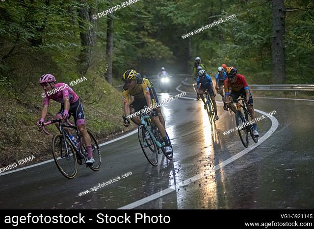 Cyclists on Italian roads engaged in the Giro D'Italia