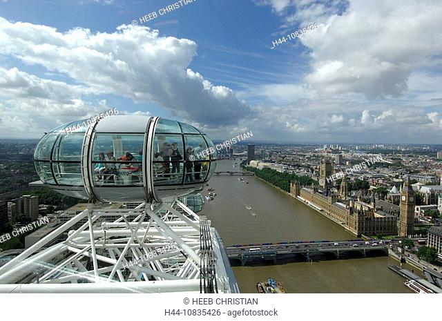 UK, London, London Eye, Thames River, Southwark, Great Britain, Europe, England, Millennium Wheel, Ferris Wheel, detai