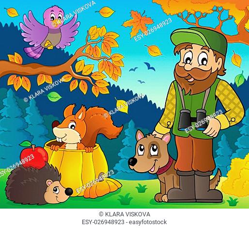 Forester and autumn animals theme 1 - picture illustration