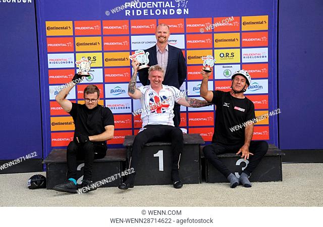 Competitors take part in Handcycle Grand Prix on the opening day of the Prudential RideLondon event 2016 at the Lee Valley VeloPark Featuring: Jonathon Waters