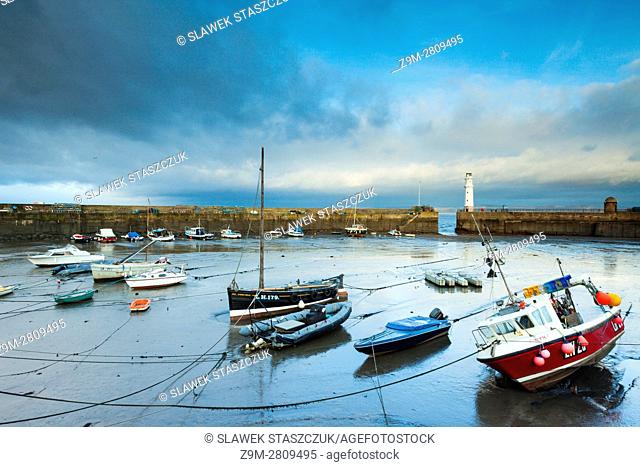 Stormy skies over Newhaven Harbour in Edinburgh, Scotland