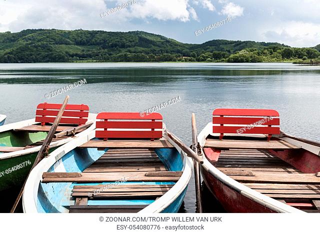 Colorful rowboats for rental in a German lake