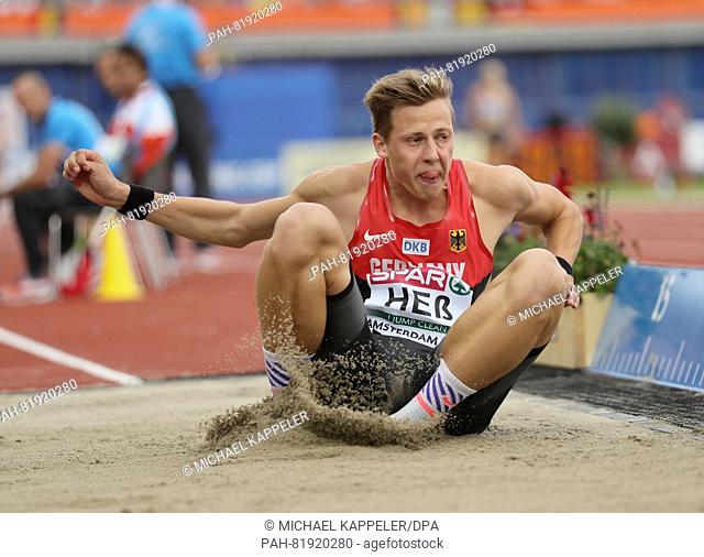 Germany's Max Hess competes in the men's Triple Jump Final at the European Athletics Championships at the Olympic Stadium in Amsterdam, The Netherlands