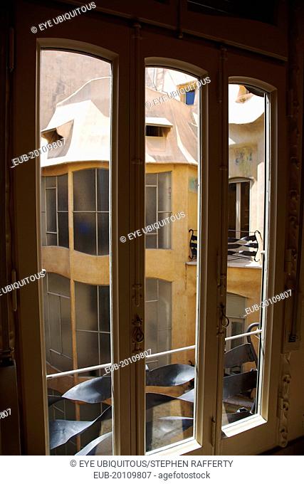 La Pedrera or Casa Mila on Passeig de Gracia, designed by Antoni Gaudi, window detail in the Apartment