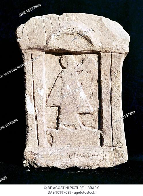 Stele depicting a woman playing the tambourine, from the island of Mozia, also known as San Pantaleo, Sicily, Italy. Phoenician civilisation