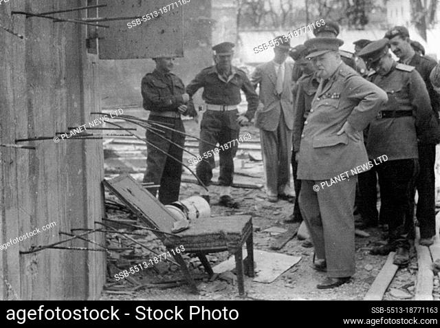 Churchill Sees Berlin Ruins - Mr. Churchill and officials, tour the ruins of Berlin.Mr. Churchill, accompanied by his daughter Mary and Mr. Eden