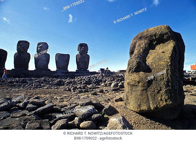 These 'moais, ' carved monoliths of ancestral gods, are believed to date from the 13th or 14th century  Easter island lies 2