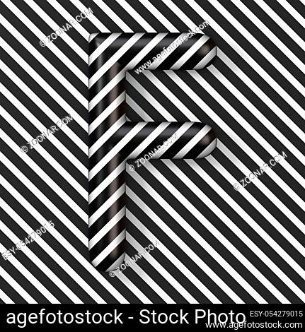 Black and white stripes Letter F 3D render illustration