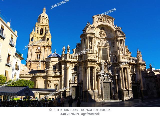Catedral, the Cathedral church, Plaza del Cardenal Belluga square, old town, Murcia, Spain
