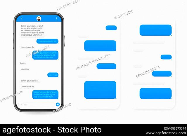 Chat Interface Application with Dialogue window. Clean Mobile UI Design Concept. Sms Messenger. Vector stock illustration