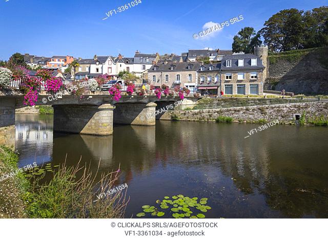 View of Josselin village, Ploermel, Pontivy, Morbihan, Brittany, France