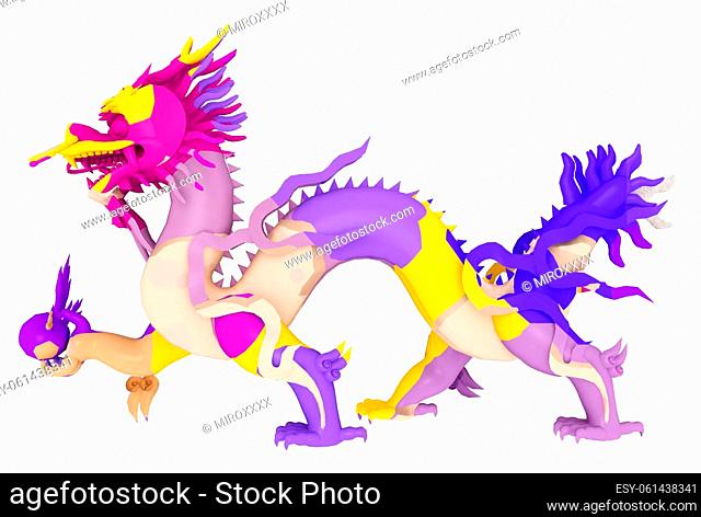 Computer generated 3D illustration with a Chinese dragon statue isolated on white background