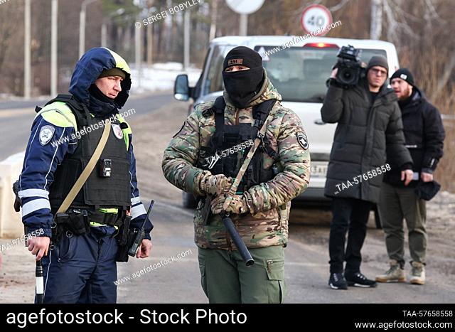 RUSSIA, BRYANSK REGION - MARCH 3, 2023: A checkpoint in the village of Sachkovichi. On 2 March 2023, a group of Ukrainian saboteurs crossed the border into...