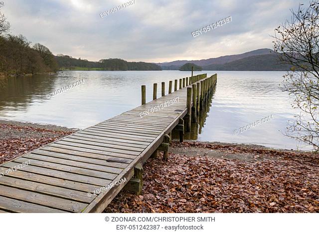 coniston water Wooden jetty in the lake district cumbria