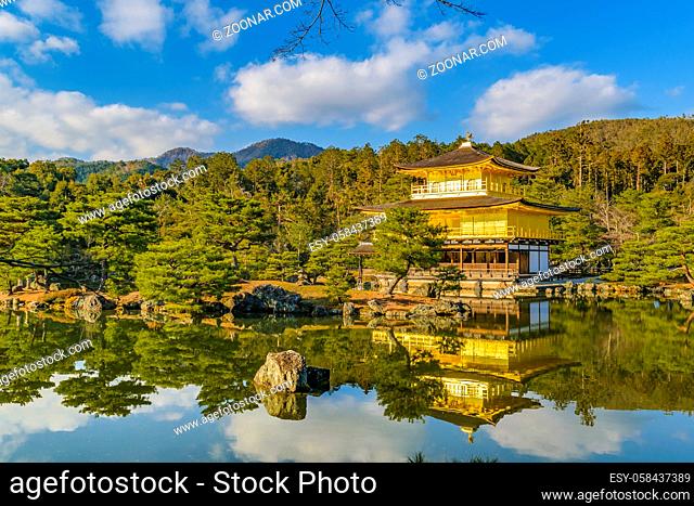 KYOTO, JAPAN, JANUARY - 2019 - Exterior view of famous kinkakuji zen temple at Kyoto city, japan
